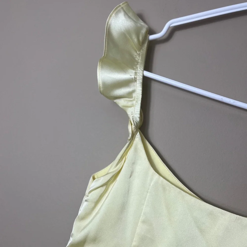 Beginning‎ Boutique Yellow Satin Ruffle Mini Dress Size 4 Coquette Party Summer